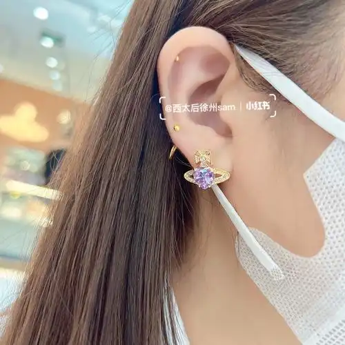 西太后紫色爱心水晶土星耳环颜色超美