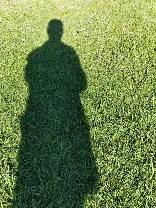 车站草坪的影子自拍.