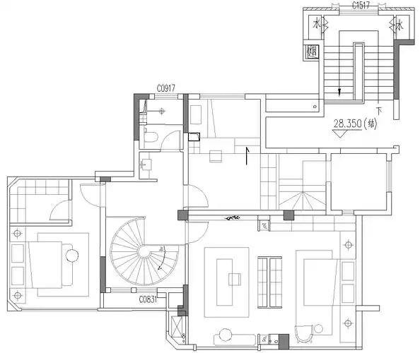 一个两层复式楼平面