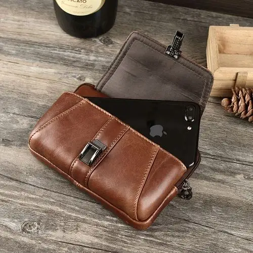 手机包包挂腰间男士真皮穿皮带包装手机的腰包多功能老年人牛皮套