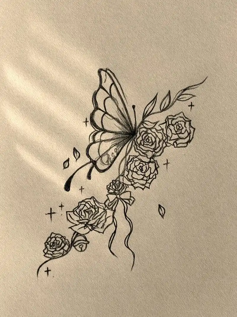 遇你如春水映梨花 别你似秋枫落叶.#蝴蝶绘画#临摹 - 抖音