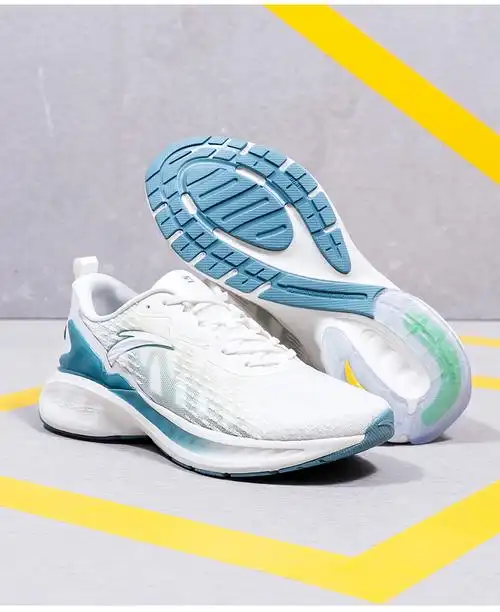 安踏科技运动鞋男2021夏新款网面透气创跑鞋15大数据跑步鞋象牙白丝蓝