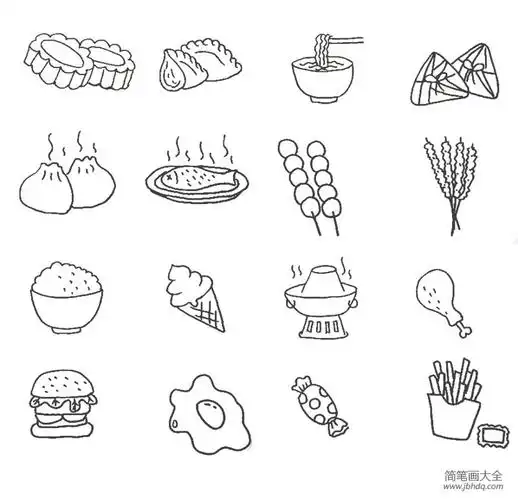 食物黑白手帐素材大全_手帐素材-简笔画大全