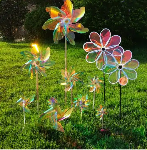 儿童玩具风车木制绿叶七彩大风车幼儿园公园活动装饰塑料风车批发