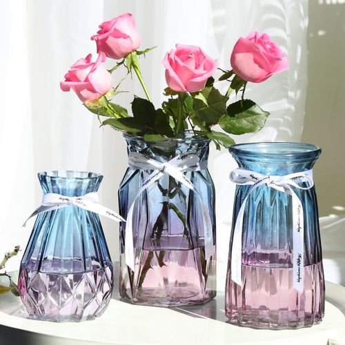欧式创意彩色透明玻璃花瓶水培植物鲜花百合花瓶客厅插花摆件家用