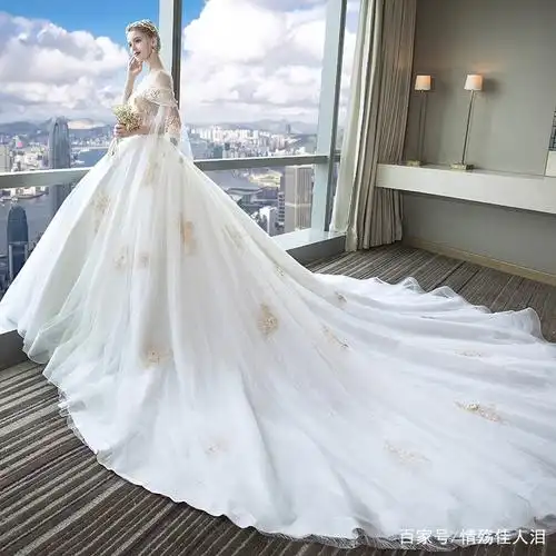 婚纱礼服2018新款冬季女新娘一字肩公主梦幻大码显瘦森系主纱拖尾