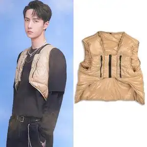 tk613王一博和平精英直播同款纯色秋冬棉马甲工装设计多口袋背心