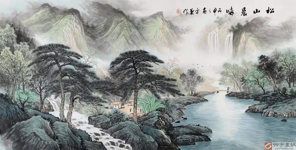 安徽美协何华贤 四尺山水《松山晨晓》 - 写意山水画 - 99字画网