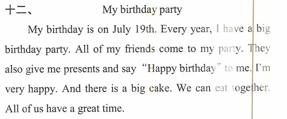 以"my birthday party"为题,写一篇作文.