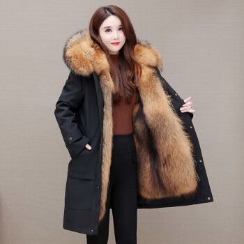 衣彩湾女士派克服中款可拆卸女2022冬新款内胆仿皮毛一体中长款皮草