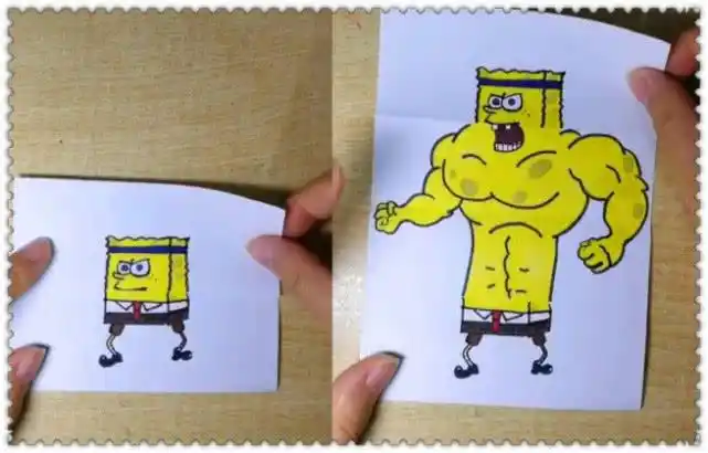 同样是折叠画,忍了皮卡丘,忍了小黄人,看到海绵宝宝:笑哭了!