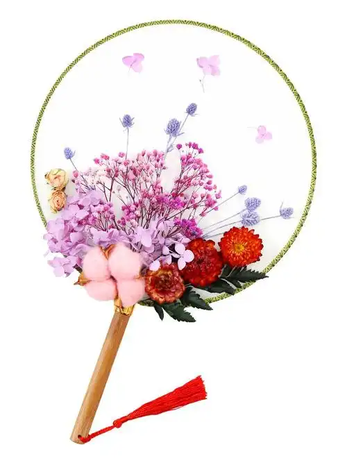 自制干花团扇古风汉服扇子diy材料包永生花礼物儿童手工制作压花