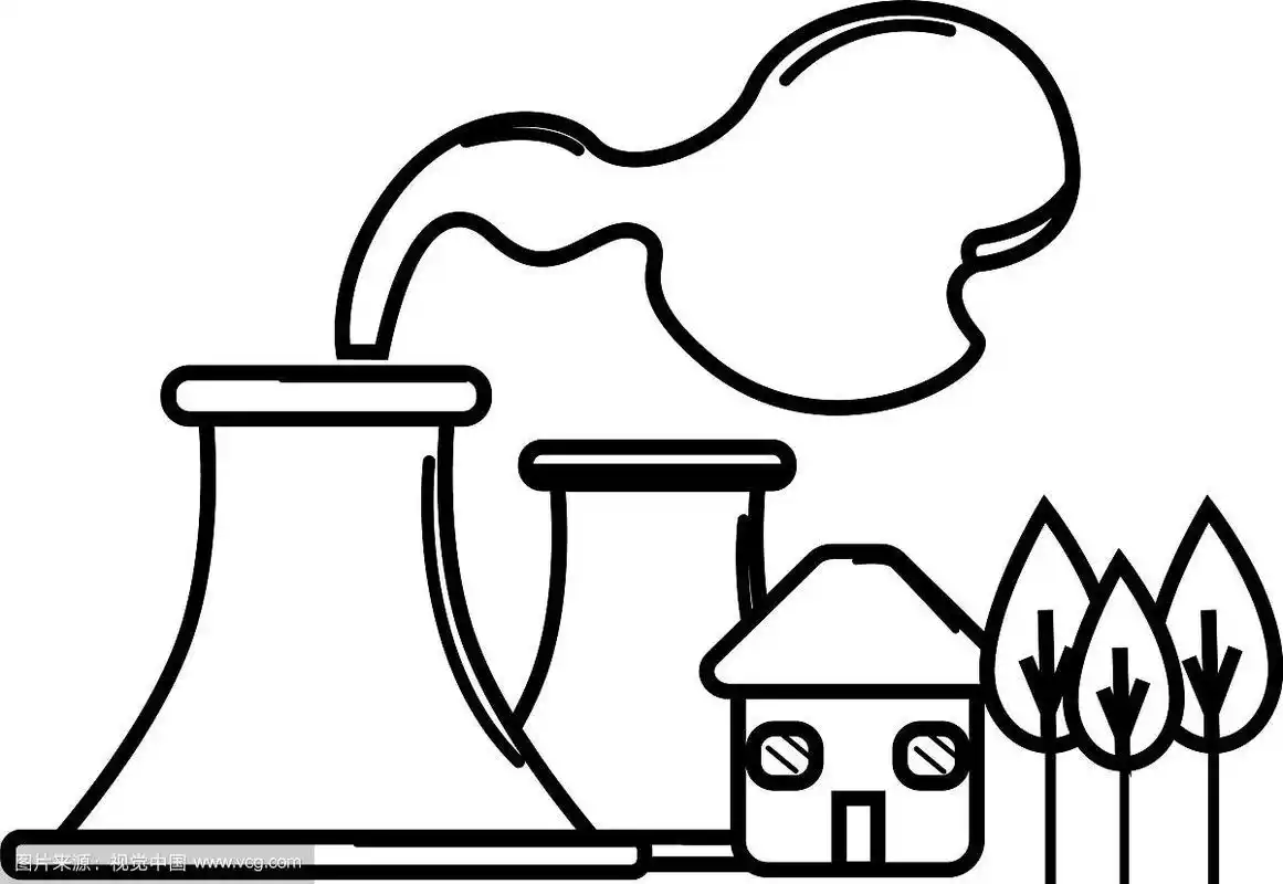 图中工厂污染靠近树木和房屋