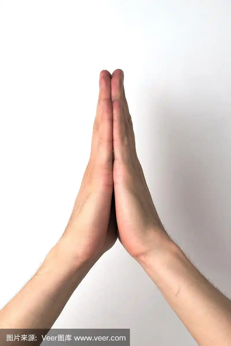 双手合掌,仿佛在祈祷或祈求.