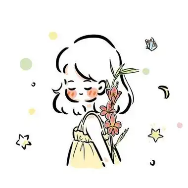 简约简笔画拿花女生头像图片