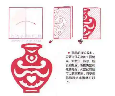 花瓶剪纸图案画法步骤图片大全