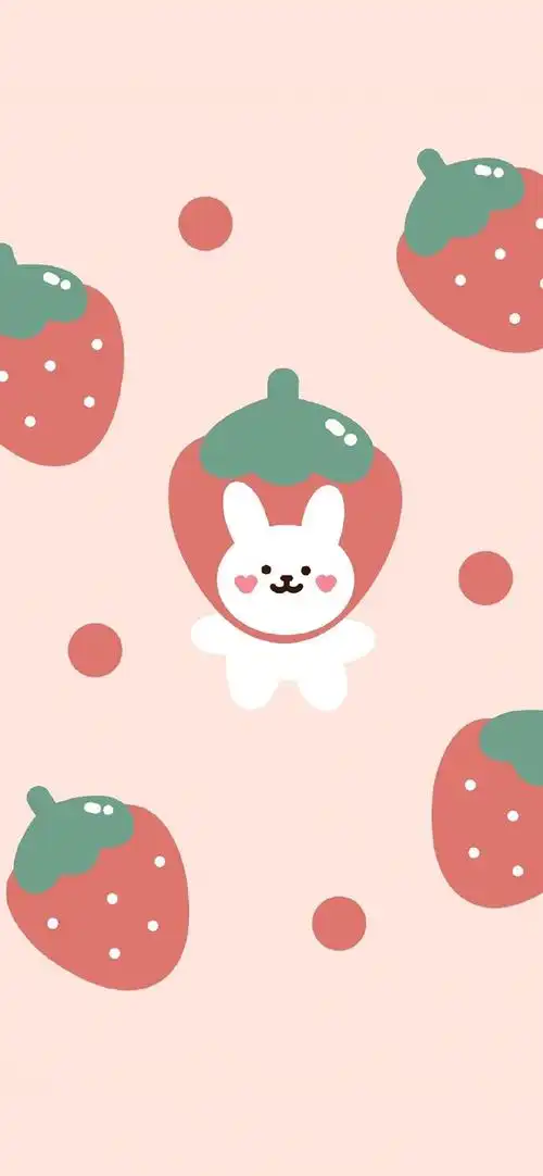 锁屏壁纸#卡通草莓少女心插画壁纸,感觉很甜的哦!