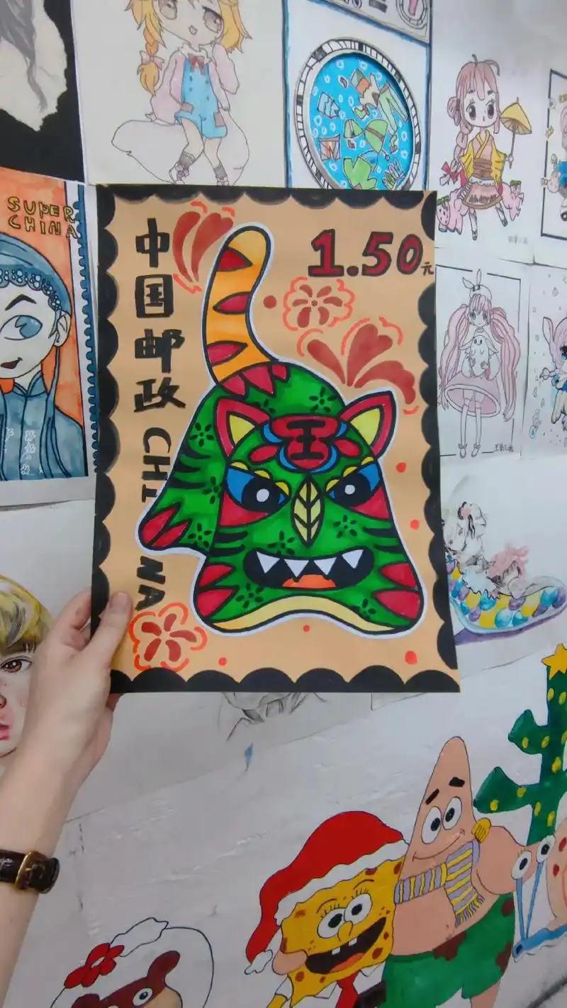 布老虎邮票这节课特别百变~提供多种老虎的五官画法,再组合搭配 - 抖