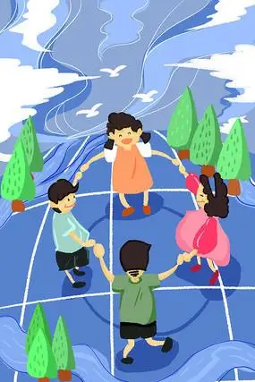 手绘社会核心价值观文明城市和谐社会插画