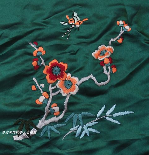 花鸟真丝布民族风手工绣品北京老绣片京绣手工刺绣中国风丝绸绣花
