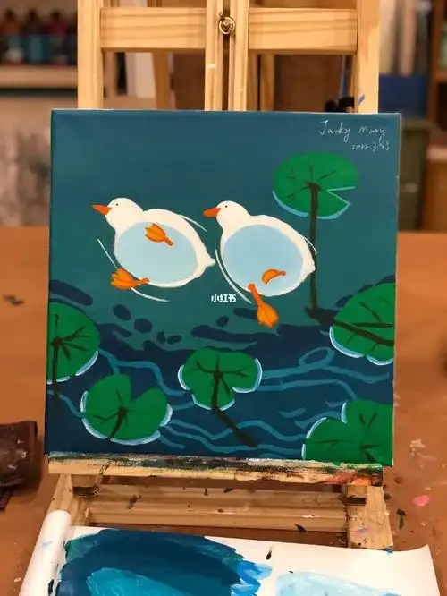 丙烯画可爱鸭每天都要开心鸭