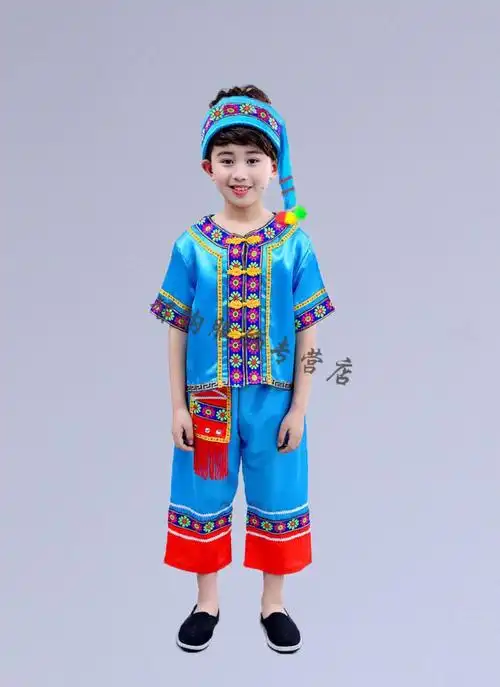 傣族儿童服装男童少数民族舞蹈服云南佤族葫芦丝小男孩表演出服装上台