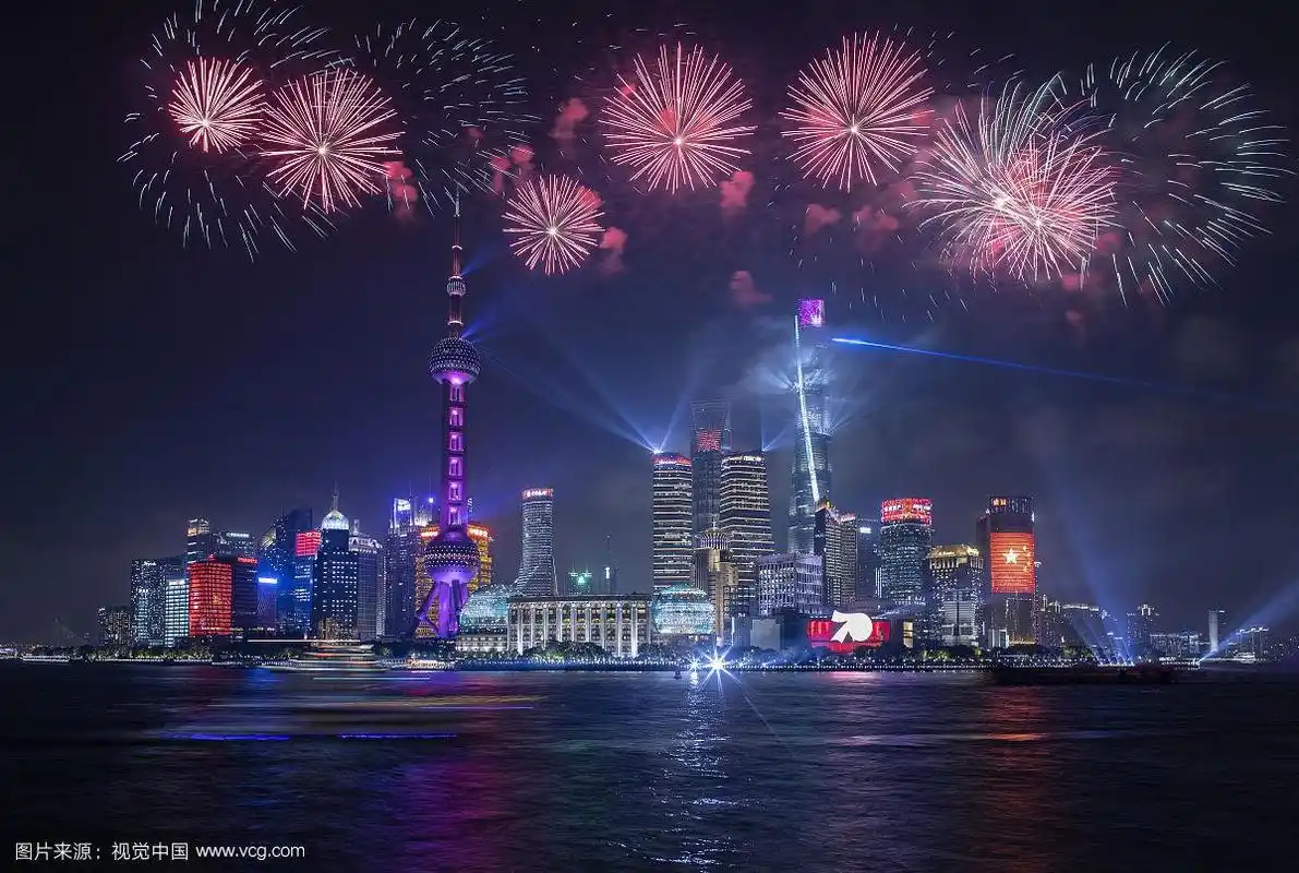 上海城市景观烟花表演