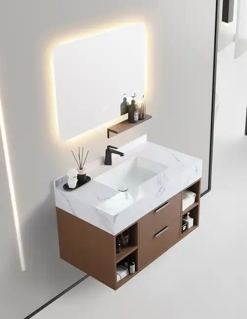 卫浴套装大理石浴室柜定制岩板一体实木洗手台盆浴室柜组合