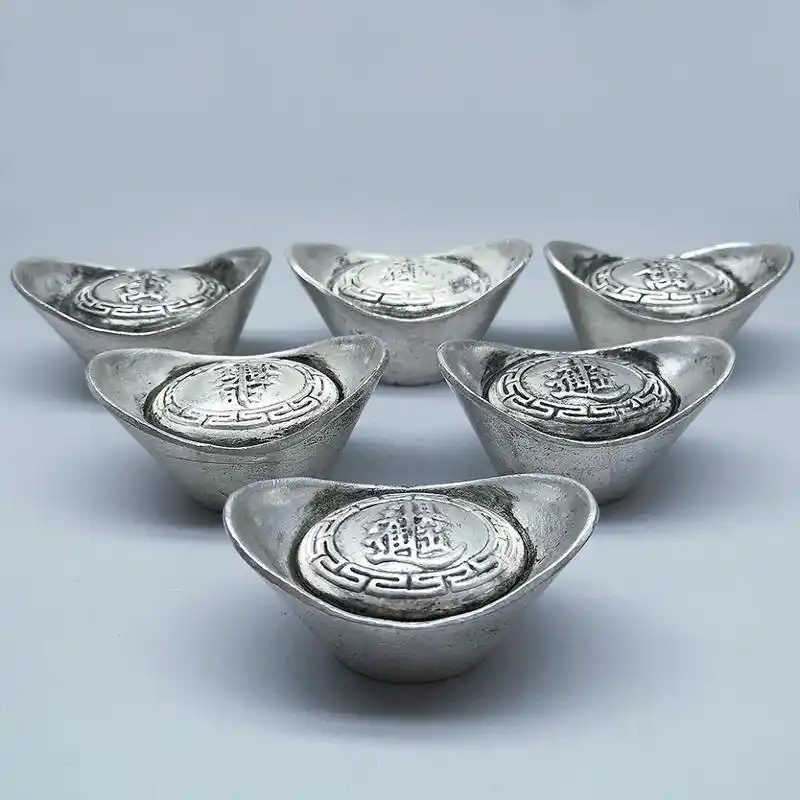 旬谨纪仿古代银子元宝银子道具古玩实心银锭子铜材质禧字银