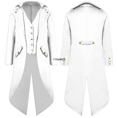 欧洲中世纪服装男复古绅士燕尾服士长款外套后开叉披风纯色cos演出服