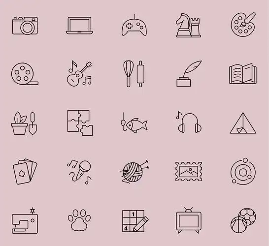 25枚兴趣爱好主题矢量线性图标 25 line interests icons