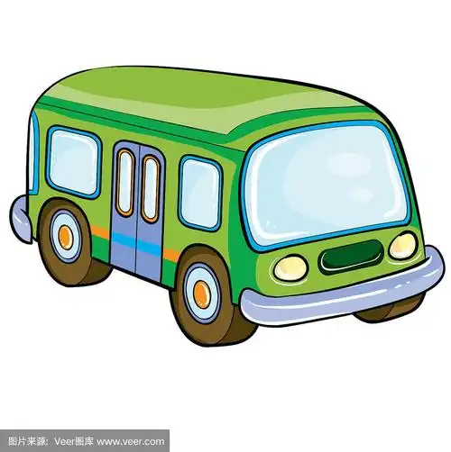 绿色巴士,卡通插图,白色背景上的孤立物体,矢量插图