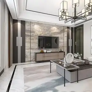 新中式电视背景墙瓷砖仿大理石简约微晶石边框中式石纹岩板客厅