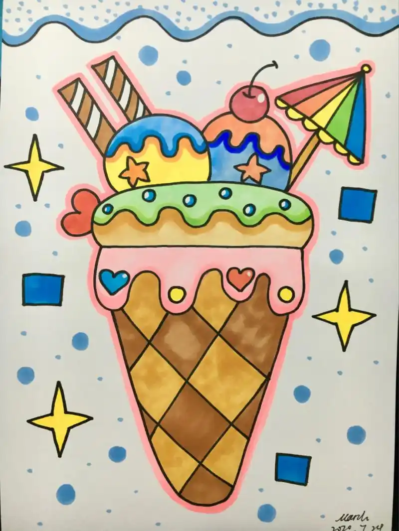 【夏日冰激淋90】儿童画卡通画马克笔手绘简单 会陆续更新一些儿童