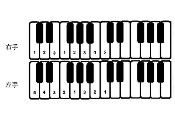 钢琴1234567指法图可以用大拇指穿梭于其他四指