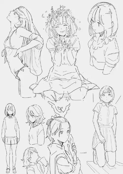 女性各种动作的绘画参考  画师のらくら(pid=65829)#绘画参考##人体