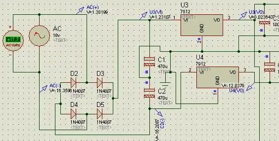 我用仿真做的这个电路怎么7812没有输出12v电压,7912能输出-12v电压.