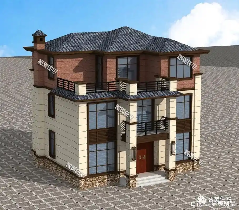 新中式斜顶别墅,现在农村流行盖什么样的房子?你选它准没错!