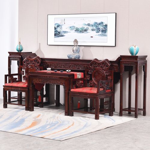 家具印尼黑酸枝中堂六件套阔叶黄檀条案农村堂屋中式供桌组合优惠券