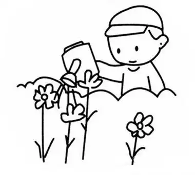 图片_浇水简笔画_亲子简笔画大全小朋友给花浇水简笔画图片春天花朵