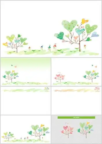 清新可爱风儿童画爱心树木情人节简约图文ppt背景图片-92素材网