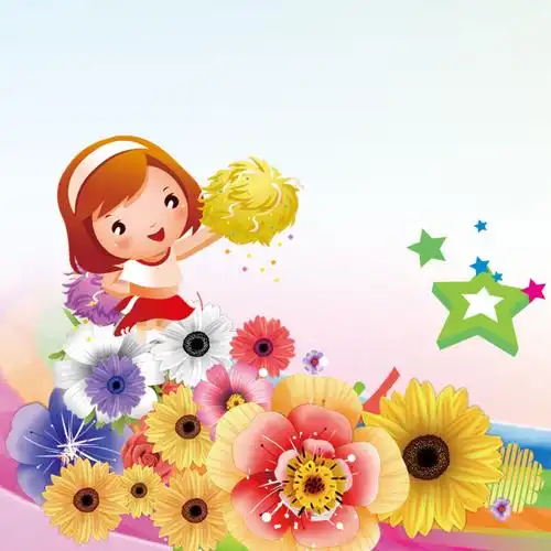 卡通女孩花朵星星素材