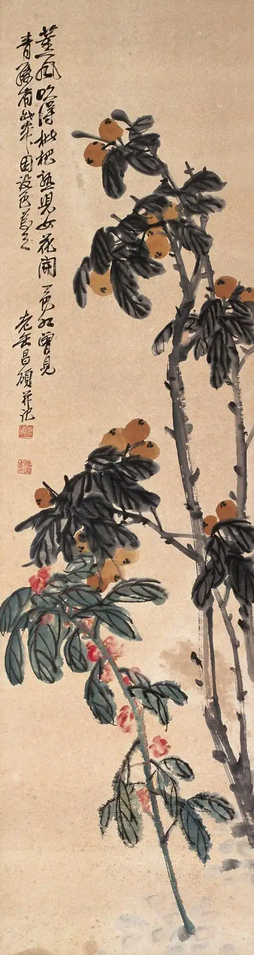 吴昌硕 枇杷红花 立轴