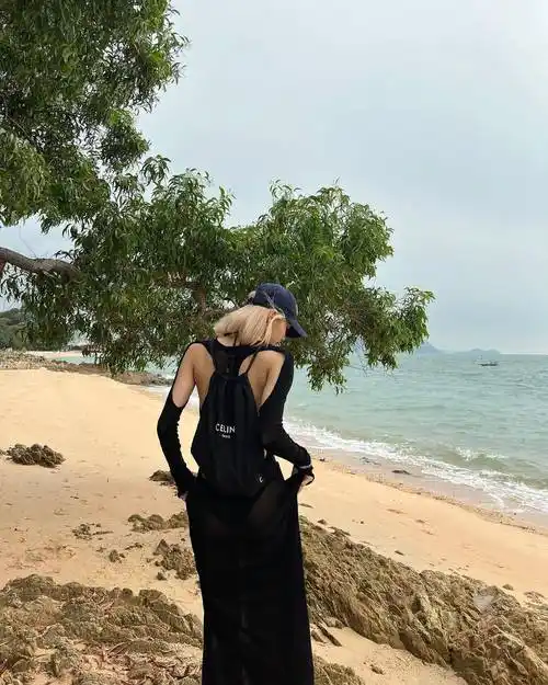 blackpink成员lisa晒美照海边大秀美背透视裙吸睛