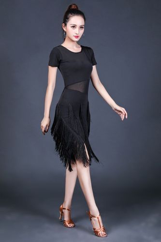 新款拉丁舞服装成人连衣裙性感显身身材练习多层拉丁舞练习套装