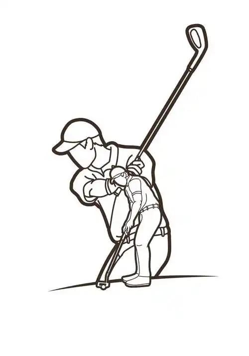 高尔夫球手团体动作卡通运动图形矢量.