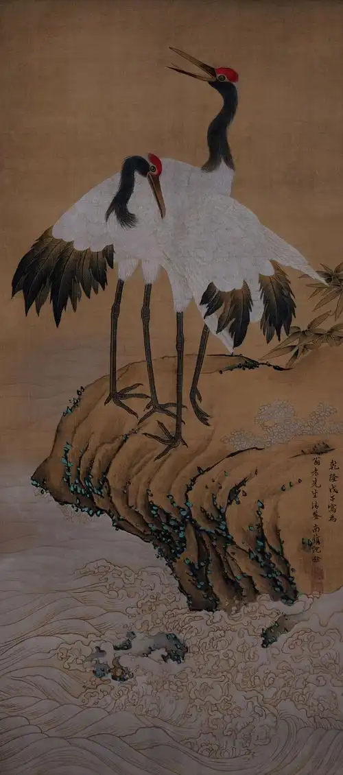 沈铨              双鹤图              设色绢本立轴