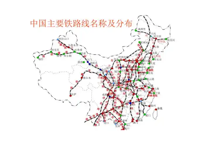 中国铁路干线分布图