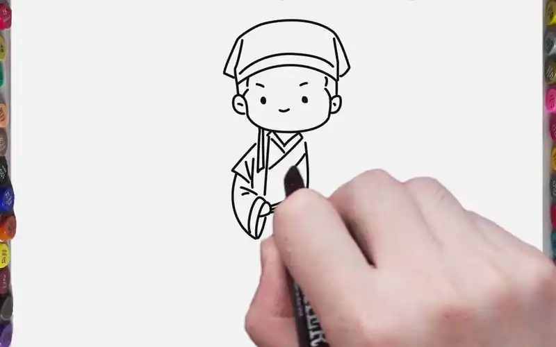 教你画古代折扇书生的简笔画