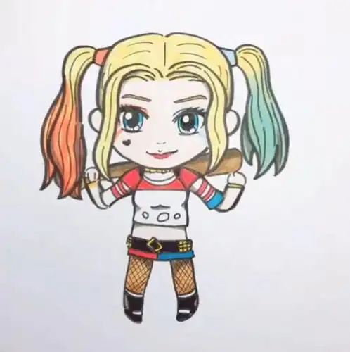 q版人物小丑女哈莉奎茵简笔画画法彩色小女孩简笔画视频教程